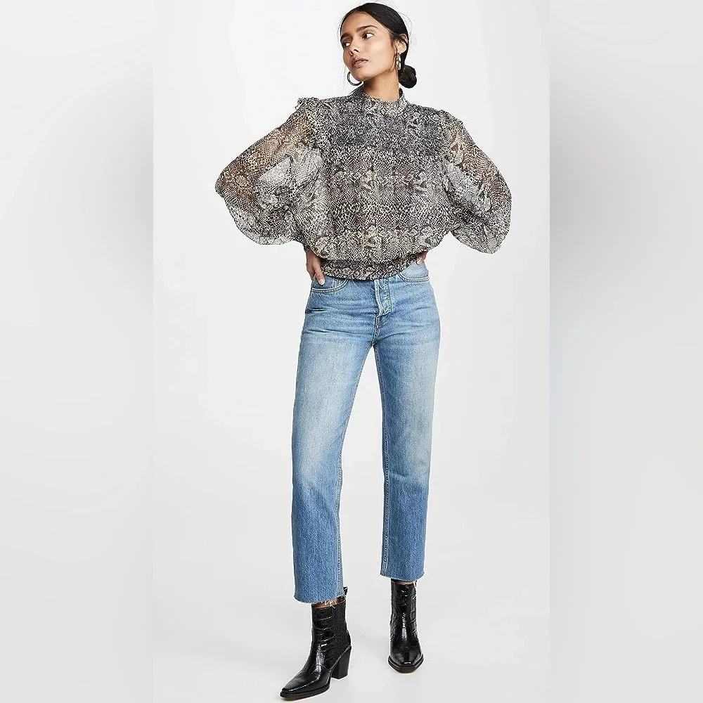 Free People Roma Blouse Snake Size S  Double Tie Back Smocking